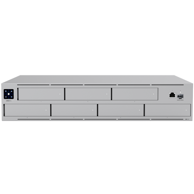 Ubiquiti UNAS-Pro-EU 2U rack-mount NAS with (7) 2.5/3.5" drive bays and 10 Gbps performance designed for large-scale file storage and