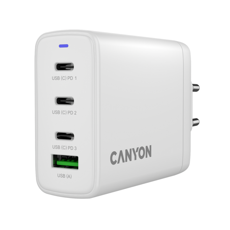 CANYON charger OnCharge 120 GAN Total 120W MAX 3 USB-C +1 USB-A White EU plug