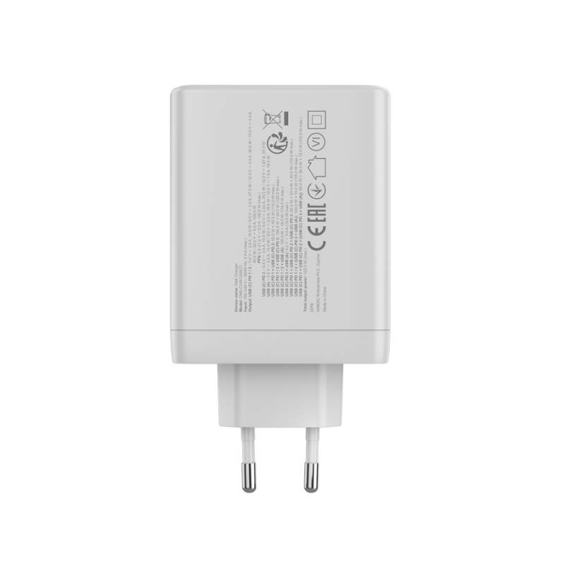 CANYON charger OnCharge 120 GAN Total 120W MAX 3 USB-C +1 USB-A White EU plug