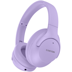 CANYON OnRiff 10, Canyon Bluetooth headset,with microphone,with Active Noise Cancellation function, BT V5.3 AC7006, battery 300mAh, Type-C charging plug, PU material, size:175*200*84mm, charging cable 80cm and audio cable 150cm, Purple, weight:253g