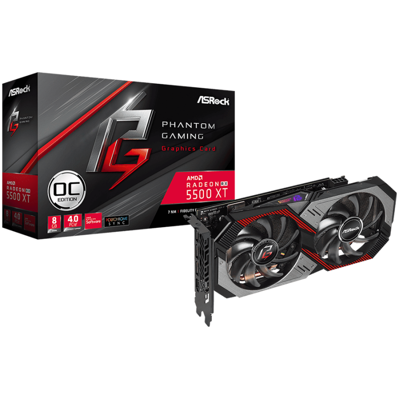 ASROCK Видео Карта AMD Radeon RX 5500 XT Phantom Gaming D 8GB OC, GDDR6, 128bit, 1xHDMI, 3xDP, PCI Express 4.0, recomended PSU 500W-RX5500XT PGD 8GO