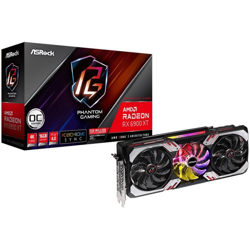 Asrock AMD Radeon RX 6900 XT Graphics, 16GB 256-bit GDDR6, 3 x DisplayPort 1.4 with DSC / 1 x HDMI 2.1 VRR, Phantom Gaming 3X Cooling System-RX6900XT_PGD_16GO