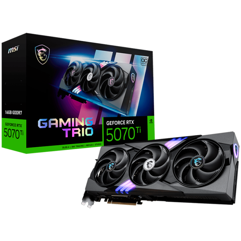 MSI Video Card Nvidia GeForce RTX 5070 TI 16G GAMING TRIO OC, 16GB GDDR7, 256bit, Effective Memory Clock: 28000MHz, Boost: 2580 MHz, 8960
