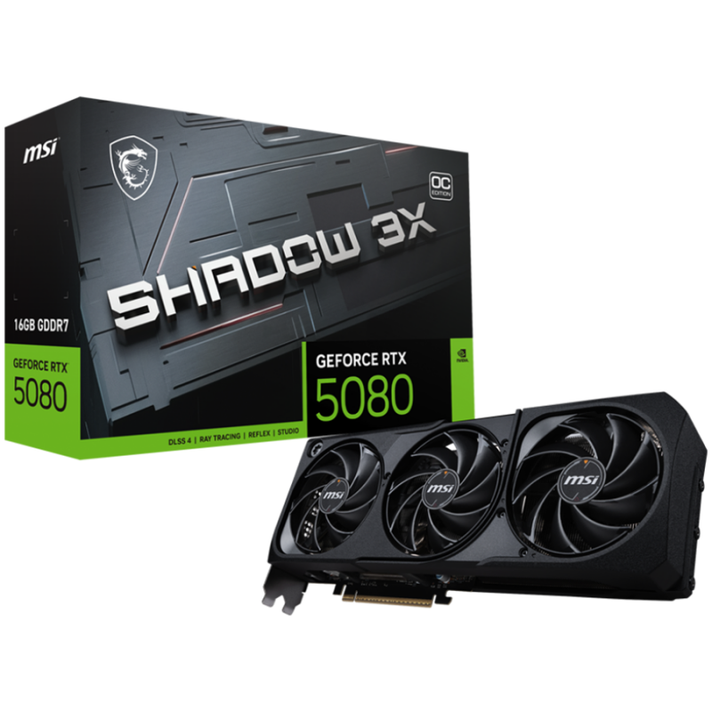 MSI Video Card Nvidia GeForce RTX 5080 16G SHADOW 3X OC, 16GB GDDR7, 256bit, Effective Memory Clock: 30000MHz, Boost: 2640 MHz, 10752 CUDA