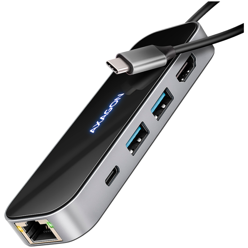 AXAGON HMC-6GLN 2x USB-A 5Gbps, 1x USB-C 5Gbps, 4K/60Hz HDMI, RJ-45, USB 3.2 Gen 1 hub, PD 100W, 20cm USB-C cable, HMC-6GLN
