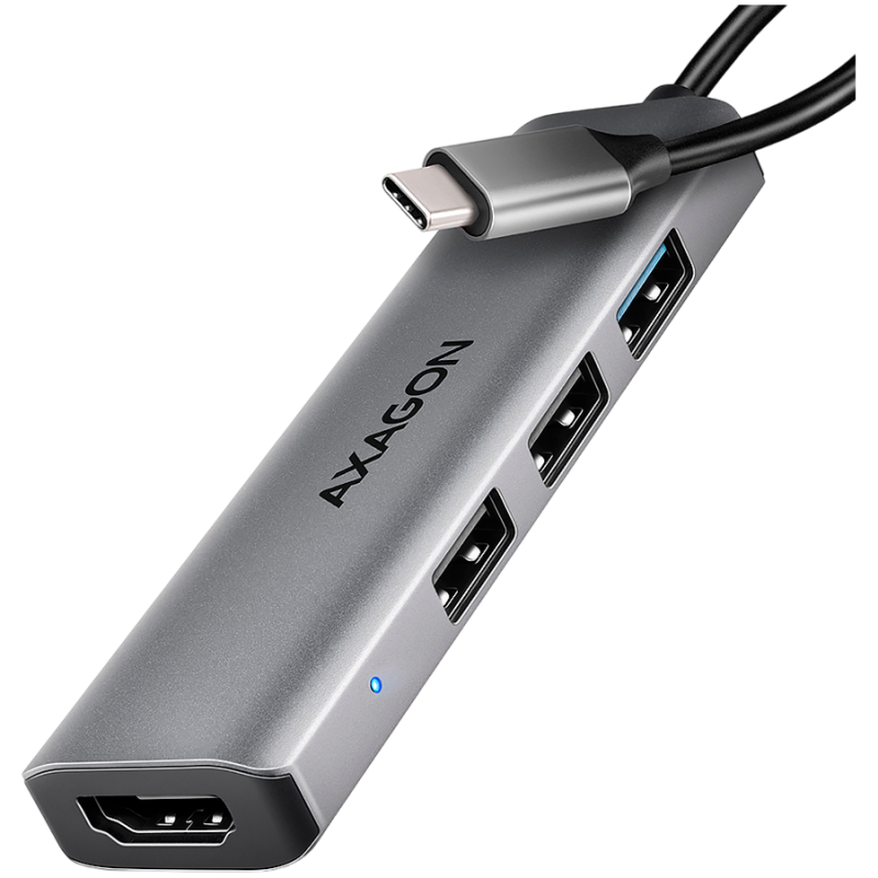 AXAGON HMC-H3A 3x USB-A (2x USB2.0, 1x USB3.0) + HDMI 4K 30Hz, 3.2 Gen 1 hub, metal, 15cm USB-C cable, HMC-H3A