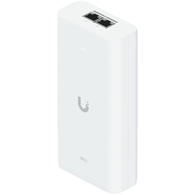 Ubiquiti UniFi 10G PoE+++ Adapter (90W), can power UniFi PoE+++ devices, reduce dependency on PoE switch power, and provide a Multi-Gigabit LAN connection, Contains RJ45 data input, AC cable with earth ground, and PoE+++ output