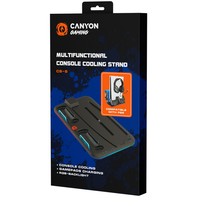 CANYON CS-5, PS5 Charger stand, with RGB light, 315*185*28mm, with 23CM+0.5cm cable, 475±10g, Black, CND-CSPS5B