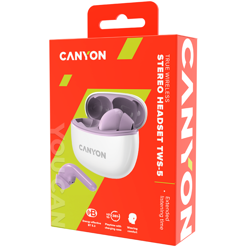 Canyon TWS-5 Bluetooth headset, with microphone, BT V5.3 JL 6983D4, Frequence Response:20Hz-20kHz, battery EarBud 40mAh*2+Charging Case