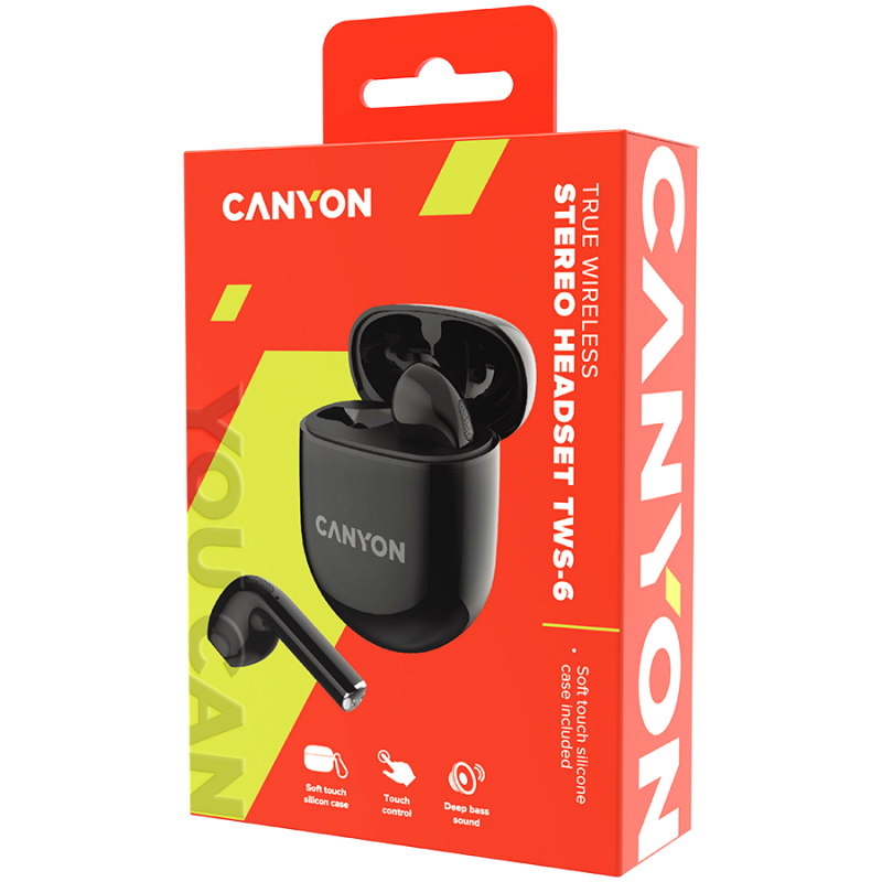 Canyon TWS-6 Bluetooth headset, with microphone, BT V5.3 JL 6976D4, Frequence Response:20Hz-20kHz, battery EarBud 30mAh*2+Charging Case