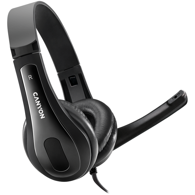 CANYON CHSU-1 basic PC headset with microphone, USB plug, leather pads, Flat cable length 2.0m, 160*60*160mm, 0.13kg, Black;, CNS-CHSU1B