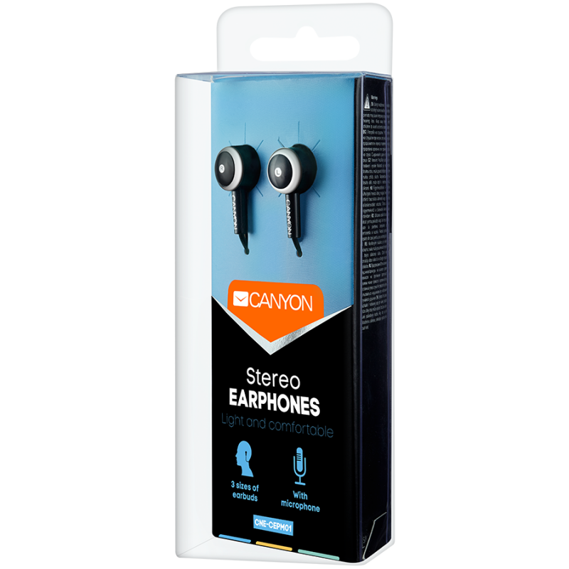 CANYON Stereo earphones with microphone, Black-CNE-CEPM01B