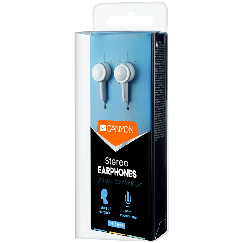 CANYON Stereo earphones with microphone, White-CNE-CEPM01W