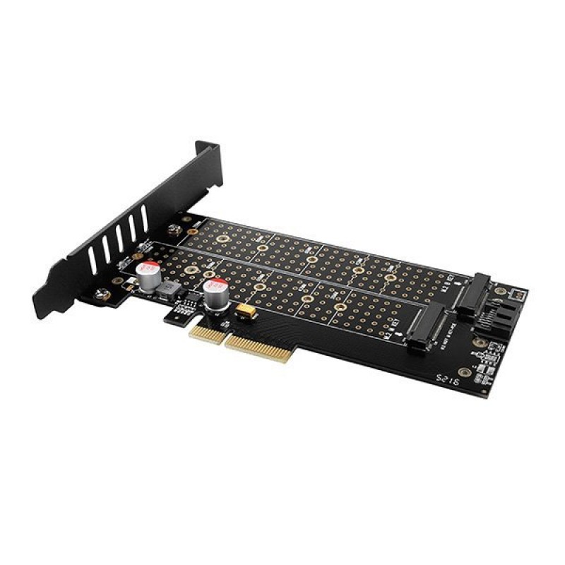 AXAGON PCEM2-DC PCI-E 3.0 4x - DUAL M.2 SSD (NVMe + SATA), dual voltage, up to 110mm SSD, fan + heatsink-PCEM2-DC