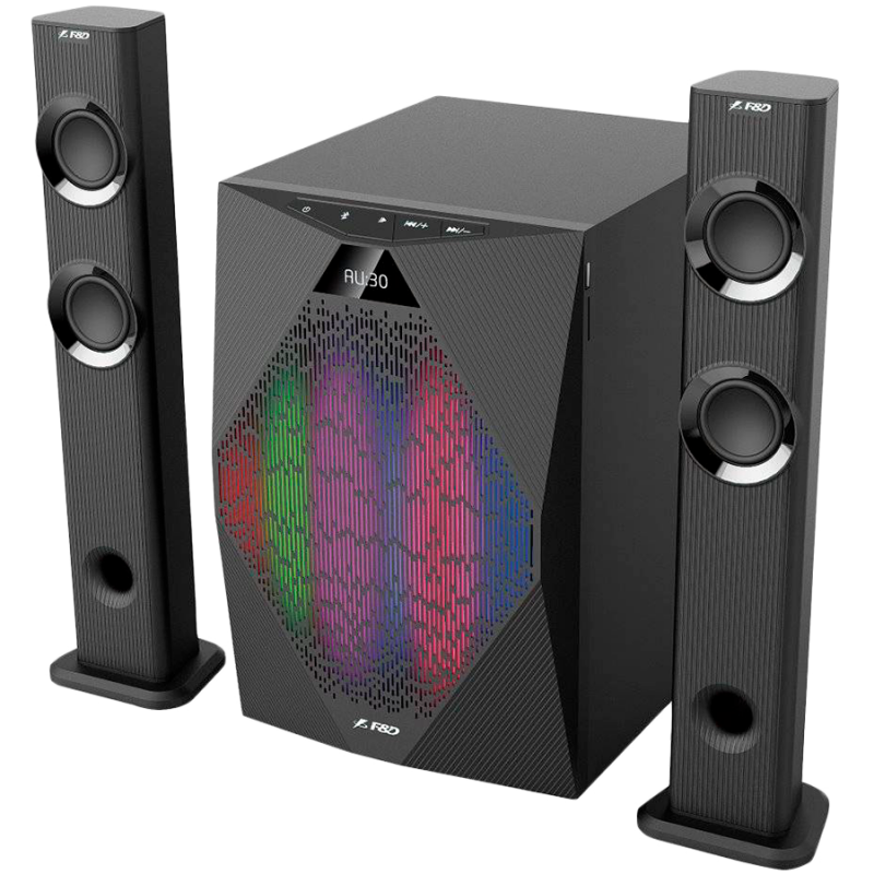 Multimedia Speakers F&D T-300X 2.1 TV, 17.5Wx2+35W (70W  RMS), Satellite driver: 2" full range, Subwoofer driver: 8" bass, 30Hz~ 104Hz,  BT 4.0, microphone included, Multicolored LED Themes-T-300X