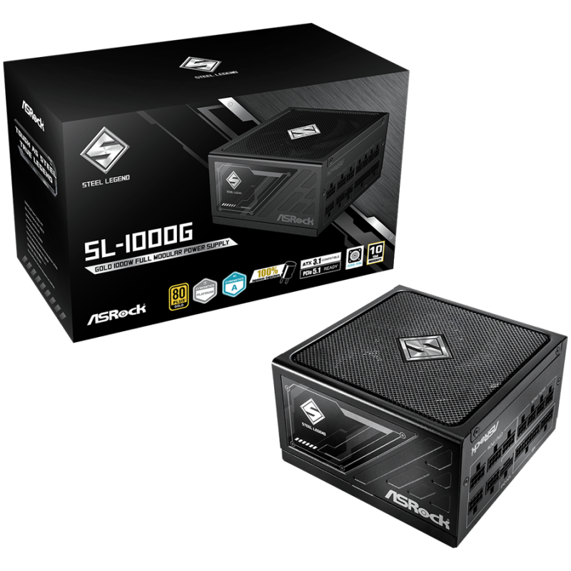 Asrock SL-1000G, 1000W, 80 Plus GOLD, Fully Modular PSU, Japanese Capacitors, 2x EPS 12V CPU(4+4pin), 1x PCIe5.1 (12+4pin), 3x PCIe