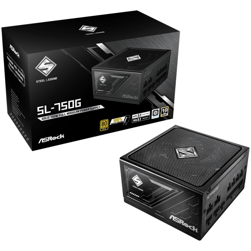 Asrock SL-750G, 750W, 80 Plus GOLD, Fully Modular PSU, Japanese Capacitors, 2x EPS 12V CPU(4+4pin), 1x PCIe5.1 (12+4pin), 3x PCIe (6+2pin)