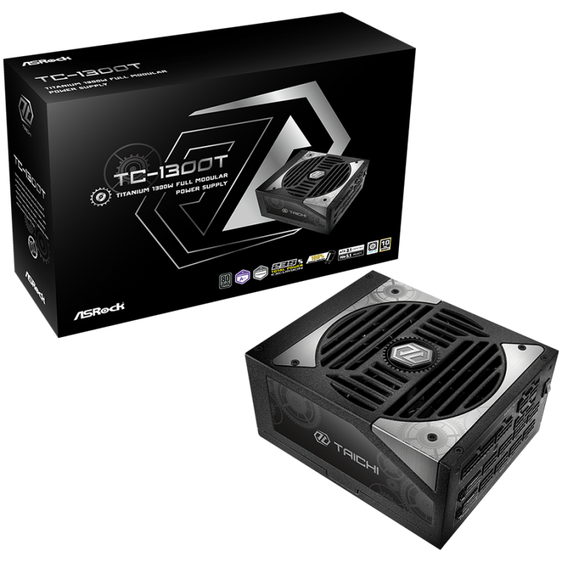 Asrock TC-1300T, 1300W, 80 Plus Titanium, Fully Modular PSU, Japanese Capacitors, 2x EPS 12V CPU(4+4pin), 2x PCIe5.1 (12+4pin), 8x PCIe