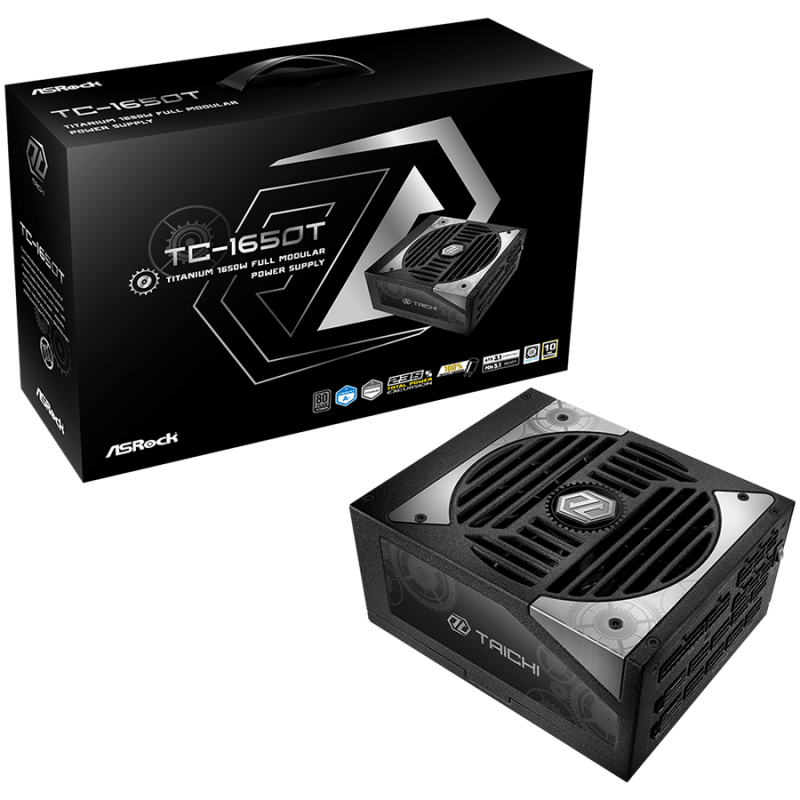 Asrock TC-1650T, 1650W, 80 Plus Titanium, Fully Modular PSU, Japanese Capacitors, 2x EPS 12V CPU(4+4pin), 2x PCIe5.1 (12+4pin), 8x PCIe