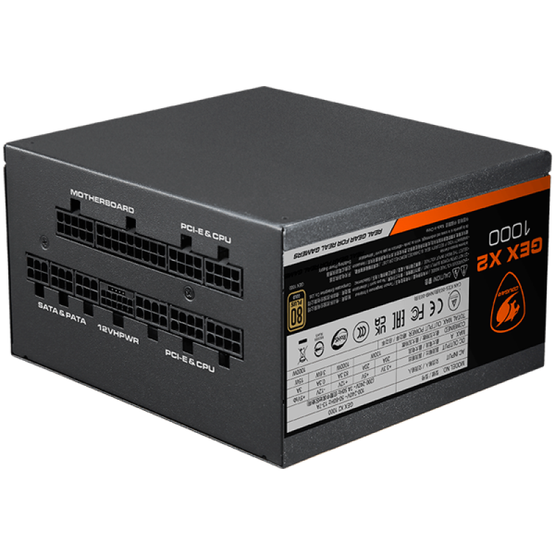 COUGAR GEX X2 850, 850W, 80 Plus GOLD, PCIE 5.0, ATX 3.0, Fully Modular Power Supply Unit, Strong Safeguards: OCP, OPP, OVP, UVP, SCP &