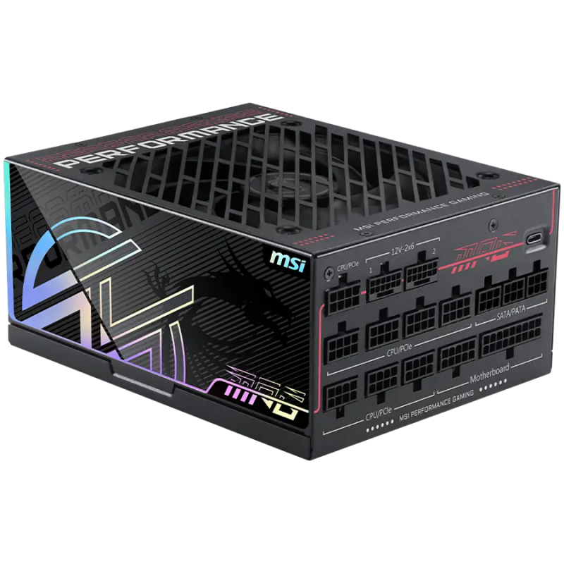 MSI MPG Ai1600TS PCIE5 Power Supply 1600W, 80 PLUS Titanium, Dual PCIe 5.1 Cables, ATX 3.1, Software Sync, 135mm Fan, Fan Stop, OVP/OCP/OTP/OPP/SCP/UVP/SIP/NLO, Braided Cables, Dimensions: 190mmx150mmx86mm, 12Y Warranty