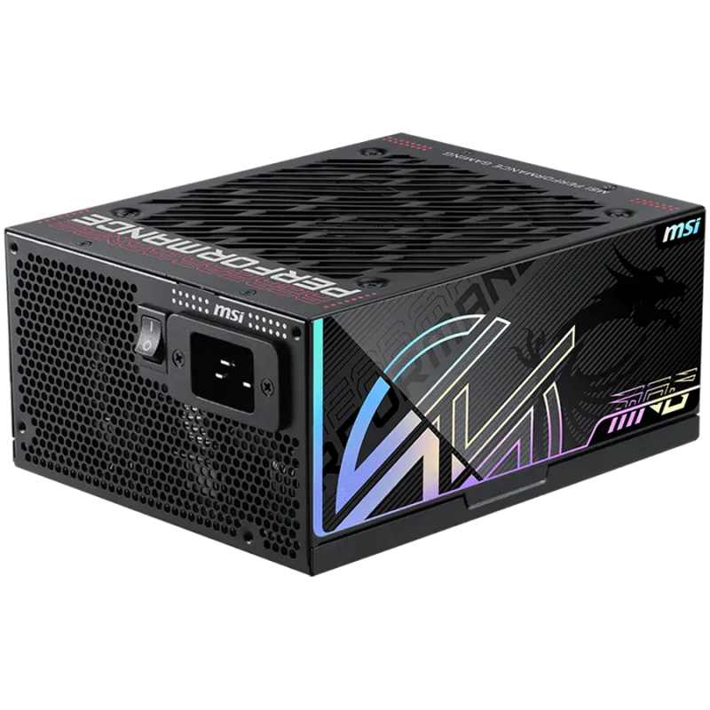MSI MPG Ai1600TS PCIE5 Power Supply 1600W, 80 PLUS Titanium, Dual PCIe 5.1 Cables, ATX 3.1, Software Sync, 135mm Fan, Fan Stop, OVP/OCP/OTP/OPP/SCP/UVP/SIP/NLO, Braided Cables, Dimensions: 190mmx150mmx86mm, 12Y Warranty