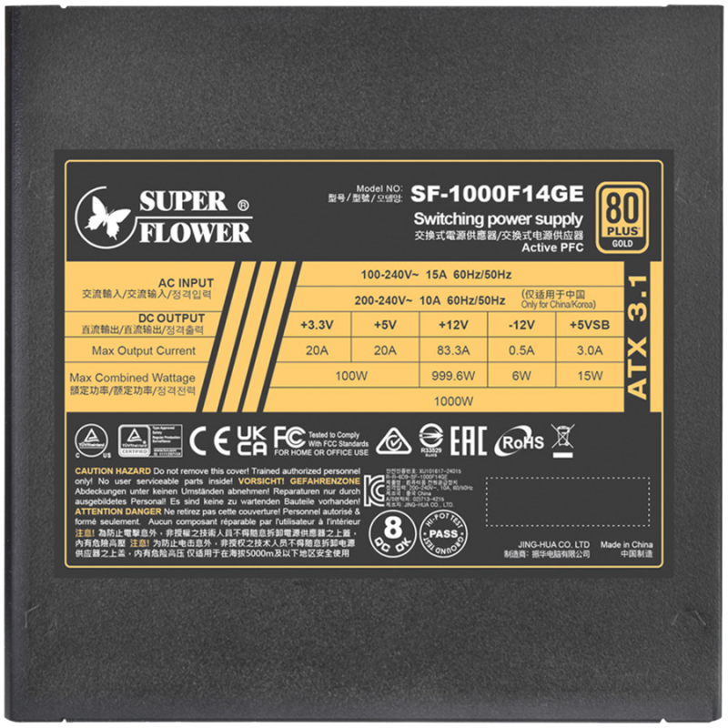 Super Flower Leadex III Gold 1300W ATX 3.1 80 Plus Gold, Fully Modular, Flat Black Cables, 140mm Fan, 7 Year Warranty, SF-1300F14GE