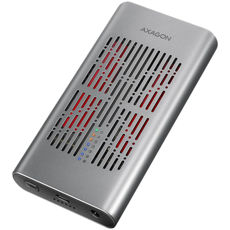 EEM2-20GD USB-C 20Gbps Dual M.2 NVMe SSD CLONE MASTER Enclosure. External USB-C 20Gbps metal box for two M.2 NVMe SSD disks with cloning functionality.