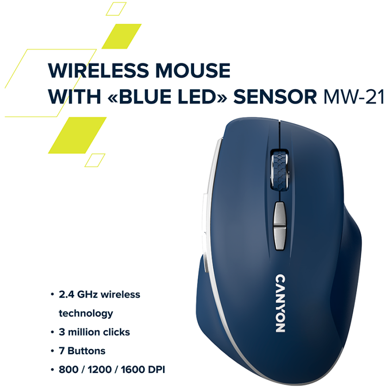 CANYON MW-21, 2.4 GHz Wireless mouse ,with 7 buttons, DPI 800/1200/1600, Battery: AAA*2pcs,Burgundy Red,72*117*41mm, 0.075kg, CNS-CMSW21BR