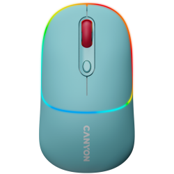 CANYON MW-22, 2 in 1 Wireless optical mouse with 4 buttons, DPI 800/1200/1600, 2 mode(BT/ 2.4GHz), 650mAh Li-poly battery, RGB backlight, Dark cyan, cable length 0.8m, 110*62*34.2mm, 0.085kg