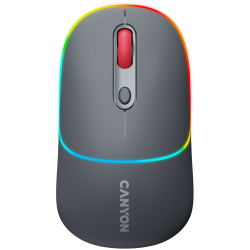 CANYON MW-22, 2 in 1 Wireless optical mouse with 4 buttons, DPI 800/1200/1600, 2 mode(BT/ 2.4GHz), 650mAh Li-poly battery, RGB backlight, Dark grey, cable length 0.8m, 110*62*34.2mm, 0.085kg