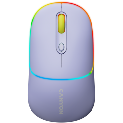 CANYON MW-22, 2 in 1 Wireless optical mouse with 4 buttons, DPI 800/1200/1600, 2 mode(BT/ 2.4GHz), 650mAh Li-poly battery, RGB backlight, Mountain lavender, cable length 0.8m, 110*62*34.2mm, 0.085kg