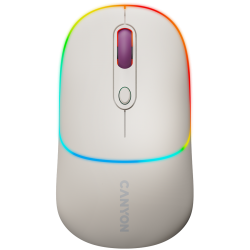 CANYON MW-22, 2 in 1 Wireless optical mouse with 4 buttons, DPI 800/1200/1600, 2 mode(BT/ 2.4GHz), 650mAh Li-poly battery, RGB backlight, Rice, cable length 0.8m, 110*62*34.2mm, 0.085kg