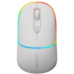 CANYON MW-22, 2 in 1 Wireless optical mouse with 4 buttons, DPI 800/1200/1600, 2 mode(BT/ 2.4GHz), 650mAh Li-poly battery, RGB backlight, Snow white, cable length 0.8m, 110*62*34.2mm, 0.085kg