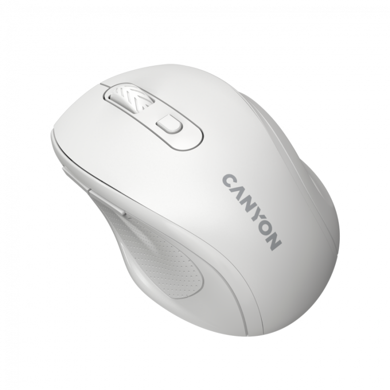 Canyon 6 buttons wireless 2.4Ghz mouse, MX8650A Sensor, DPI up to 1600,Injection case, 3 M life times left and right switches, 2xAAA battery, ABS material, Size: 105x71x40mm, Weight: 59g, white