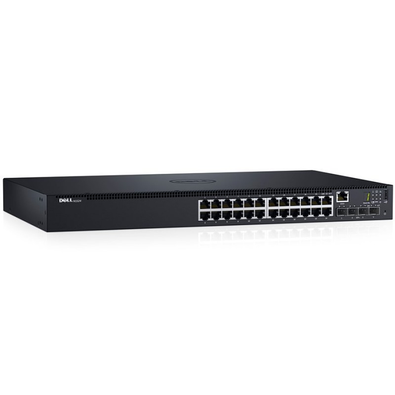 Dell Networking N1524, 24x 1GbE + 4x 10GbE SFP+ fixed ports, Stacking, IO to PSU airflow, AC-210-AEVX-14