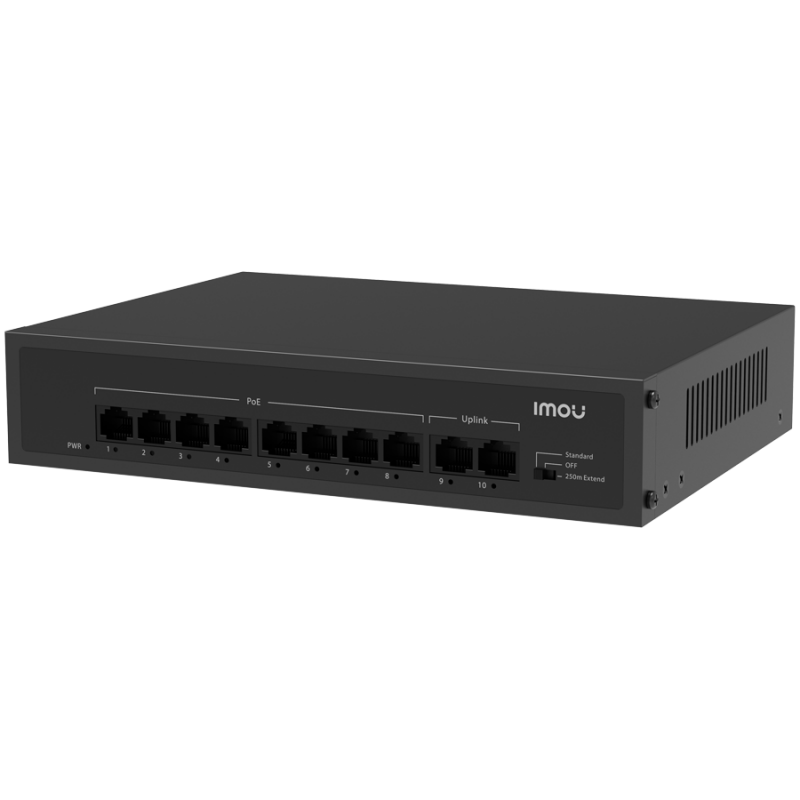 Imou 10-port 100M unmanaged PoE Switch, 8x PoE 10/100, 2x uplink 10/100, 65W total power, up to 250m PoE, 4KV lighting Protection, 802.3af/at,