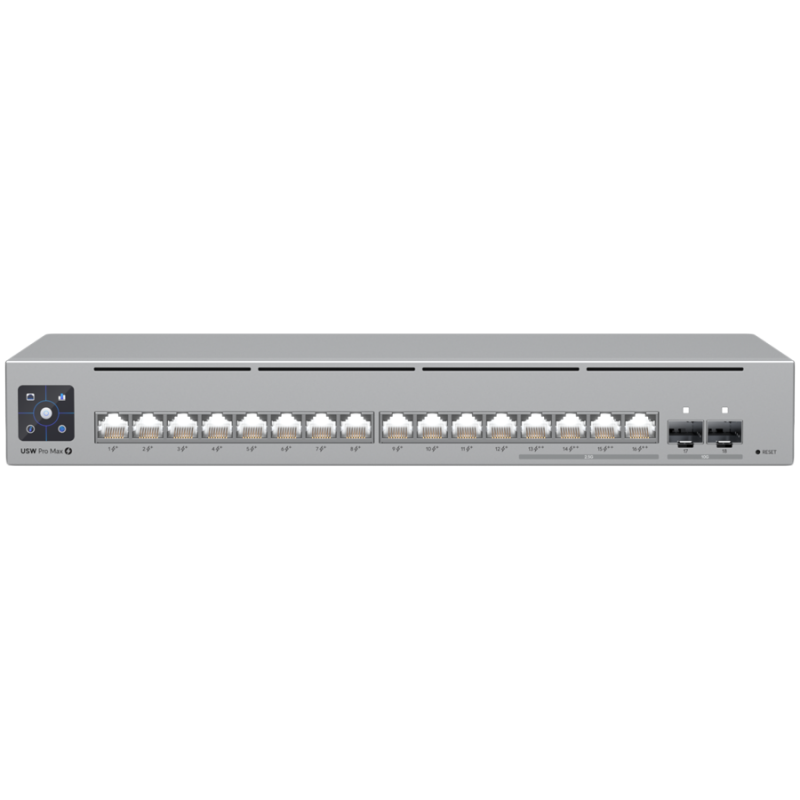 Ubiquiti 16-port, Layer 3 Etherlighting switch with 2.5 GbE, PoE++ output, and versatile mounting options, 4x 2.5 GbE PoE++ ports, 12x GbE