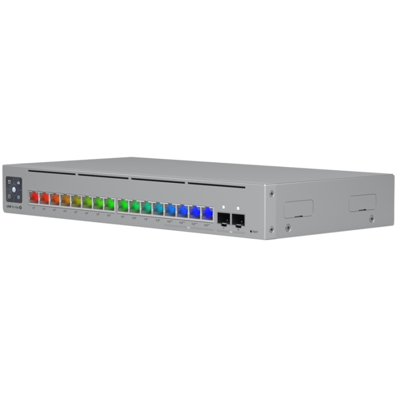Ubiquiti 16-port, Layer 3 Etherlighting switch with 2.5 GbE, PoE++ output, and versatile mounting options, 4x 2.5 GbE PoE++ ports, 12x GbE