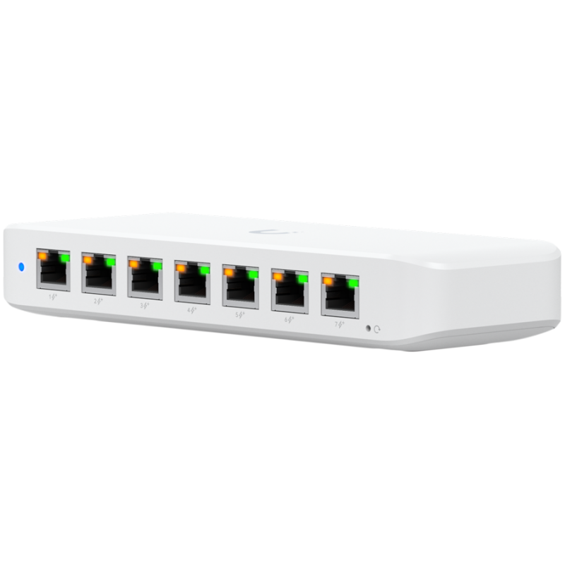 Ubiquiti USW-Ultra-210W-EU compact, Layer 2, 8-port GbE PoE switch with versatile mounting options, 7x GbE PoE+ output ports, GbE port with