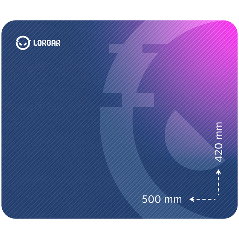 Lorgar Main 135, Gaming mouse pad, High-speed surface, Purple anti-slip rubber base, size: 500mm x 420mm x 3mm, weight 0.41kg, LRG-GMP135
