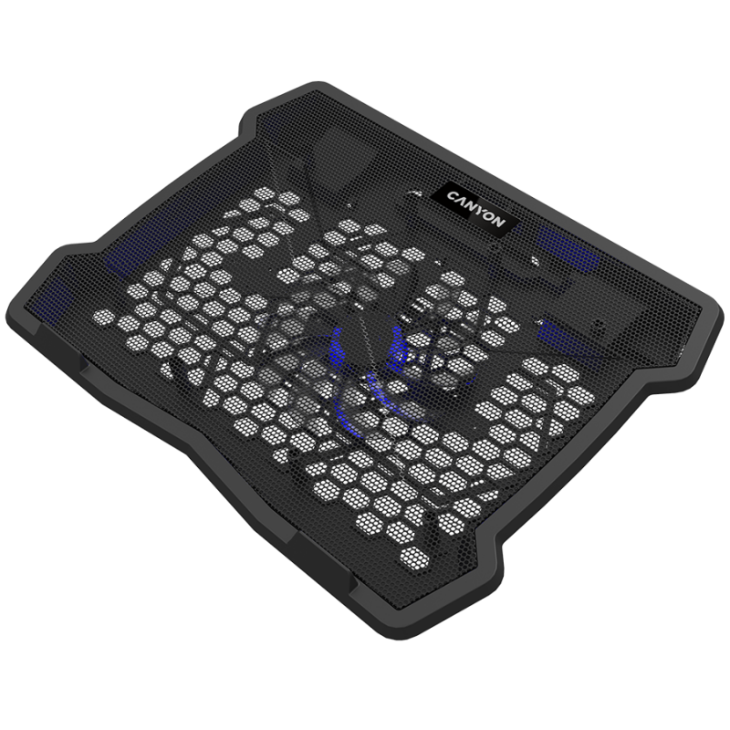 Cooling stand single fan with 2x2.0 USB hub, support up to 10”-15.6” laptop, ABS plastic and iron,  Fans dimension:125*125*15mm(1pc), DC 5V, fan speed:  800-1000RPM, size:340*265*30mm, 406g-CNE-HNS02