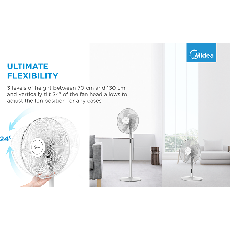 Stand fan, 48W, 40cm, 8 Speeds, 8H timer, LED display, electric control with remote, 3-in-1: Stand/Table/Table+Stand, control panel on