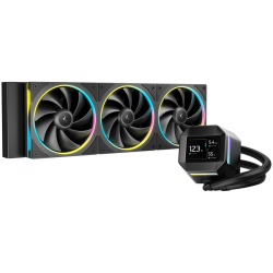 DeepCool LM360, 360mm CPU Liquid Cooler, 2.4" LCD screen, 3x120mm FL12 SE ARGB PWM Fans, Fluid Dynamic Bearing, Black, Intel LGA1851/1700/1200/1151/1150/1155, AMD AM5/AM4, R-LM360-BKDMMC-1, 3Y