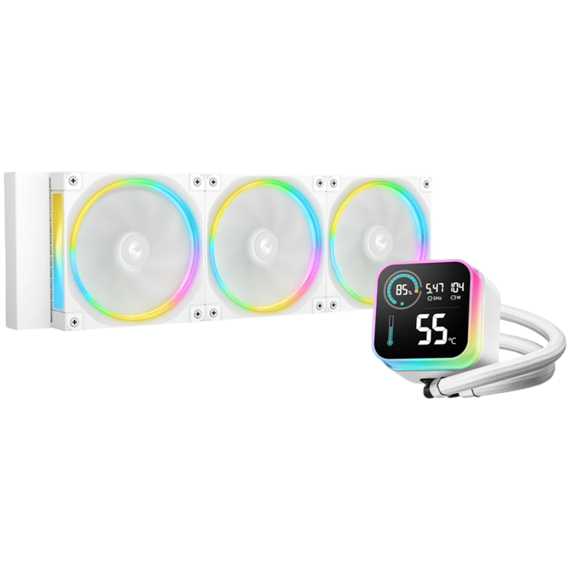 DeepCool LQ360 ULTRA ARGB WH, 360mm CPU Liquid Cooler, 3x120mm FL12 ARGB Fans, LED Screen, Anti-Leak Technology, White, LGA1851/1700/1200/115x, AMD AM5/AM4, 5Y, R-LQ360-WHASMC-G-1