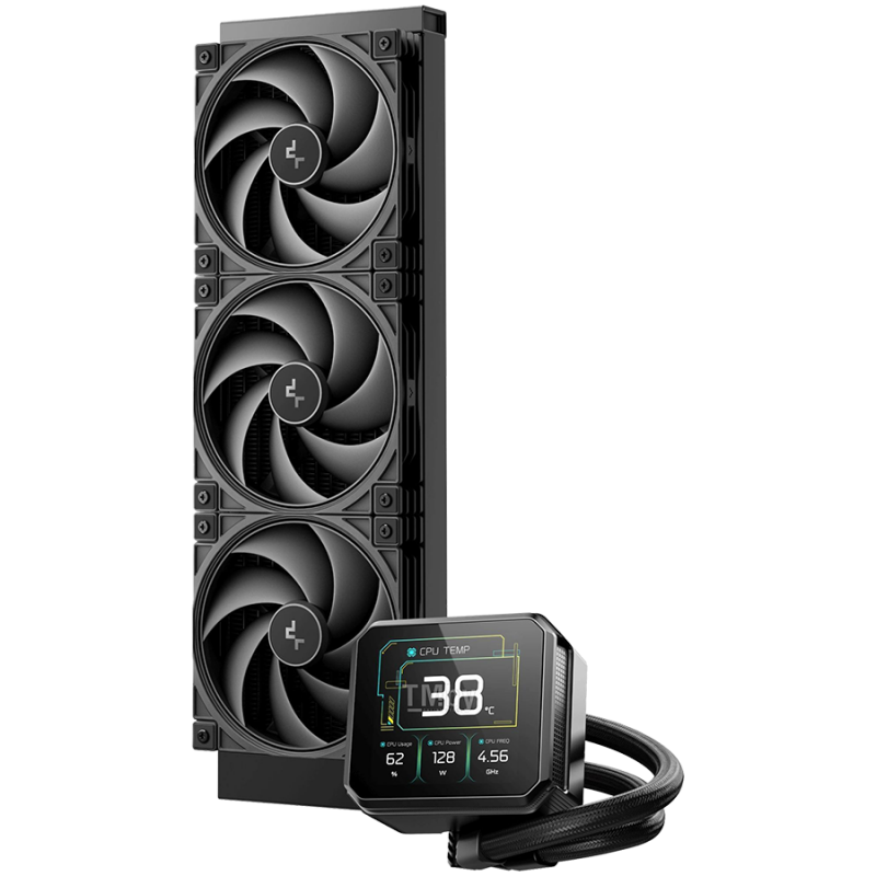DeepCool SPARTACUS 360, 360mm CPU Liquid Cooler, 3x120mm PWM Fans, 3.4'' IPS LCD Screen, Black, LGA1851/1700, AMD AM5/AM4, 5Y, R-SPT360-BKDSMP-G-1
