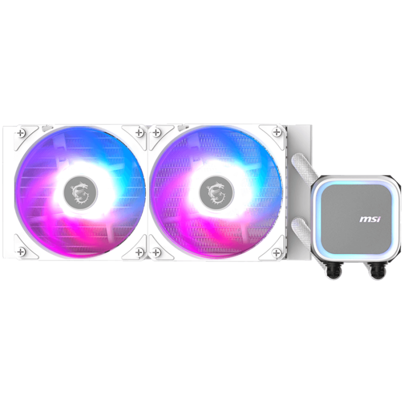 MSI MAG CORELIQUID A13 240 WHITE, 2x120mm Pre-installed ARGB Daisy Chain Fans, Replacable Top Cover, Copper Base Intel LGA 1700/1851, AMD