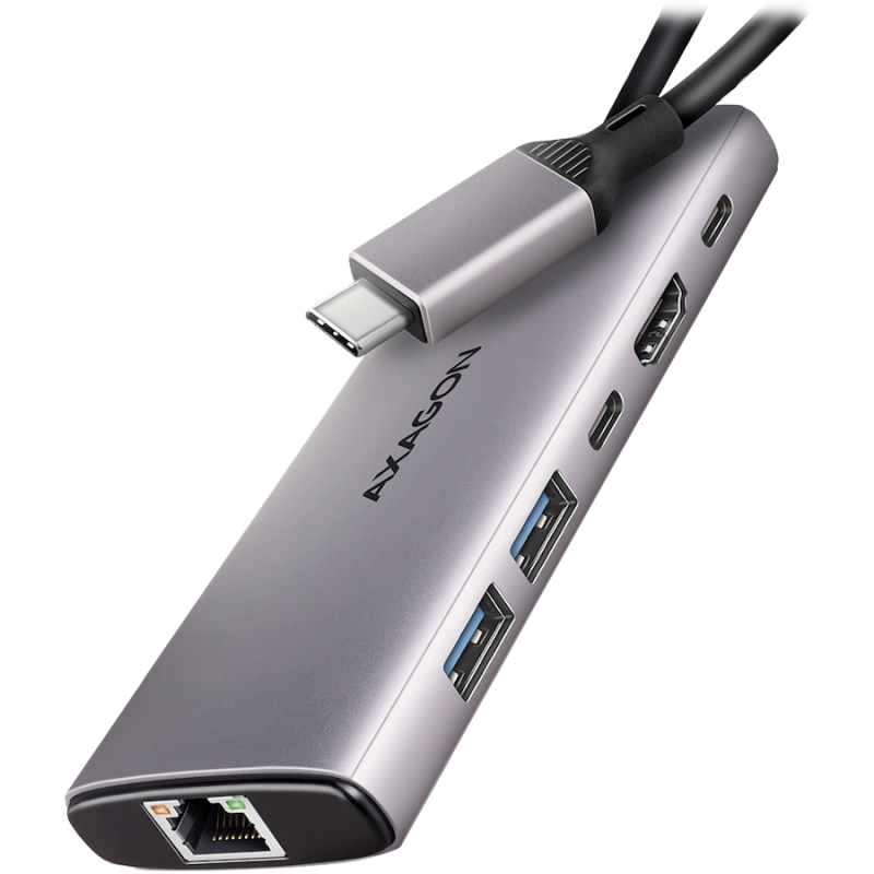 AXAGON HMC-6G2L 2x USB-A 10Gbps, 1x USB-C 10Gbps, 4K/60Hz HDMI, RJ-45, USB 3.2 Gen 2 hub, PD 100W, 15cm USB-C cable, HMC-6G2L