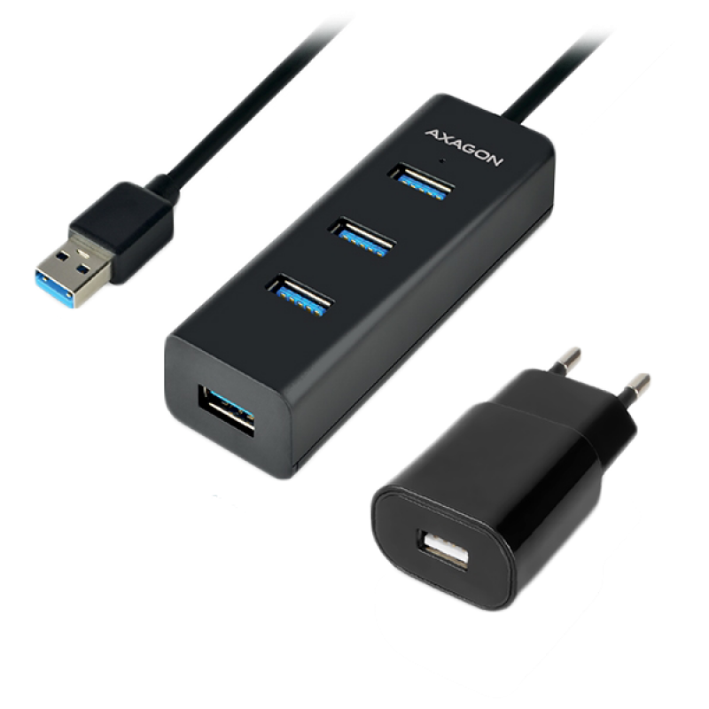 AXAGON HUE-S2BP 4x USB3.0 Charging Hub 1.2m Cable, MicroUSB Charging, Incl. AC Adapter-HUE-S2BP