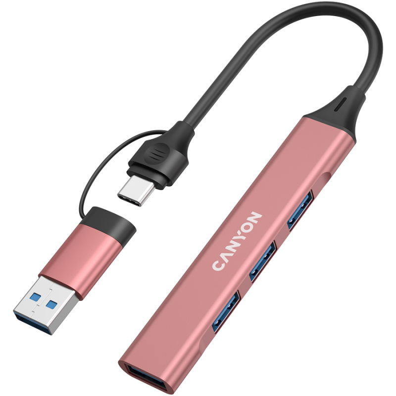 CANYON hub DS-02 4in1 USB-A/C Pink, CNS-TDS02P